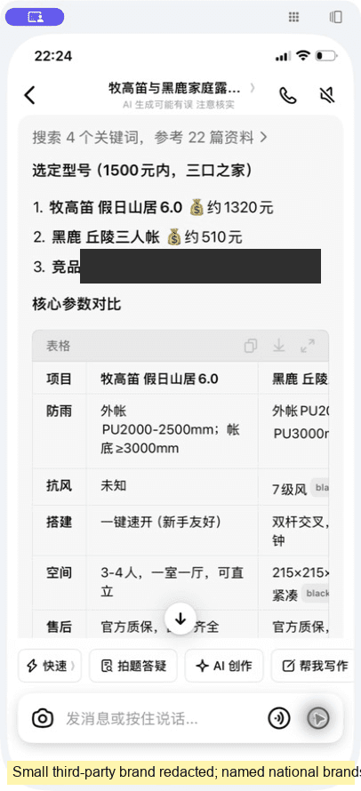 Redacted mobile brand-defense answer showing an additional comparison party